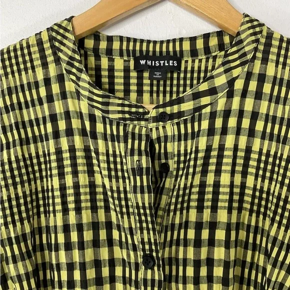 Whistles Nora Gingham Check Midi Dress UK 10 Yellow Seersucker Belted - Picture 4 of 5